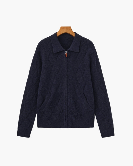 Heritage Diamond Knit Zip Cardigan